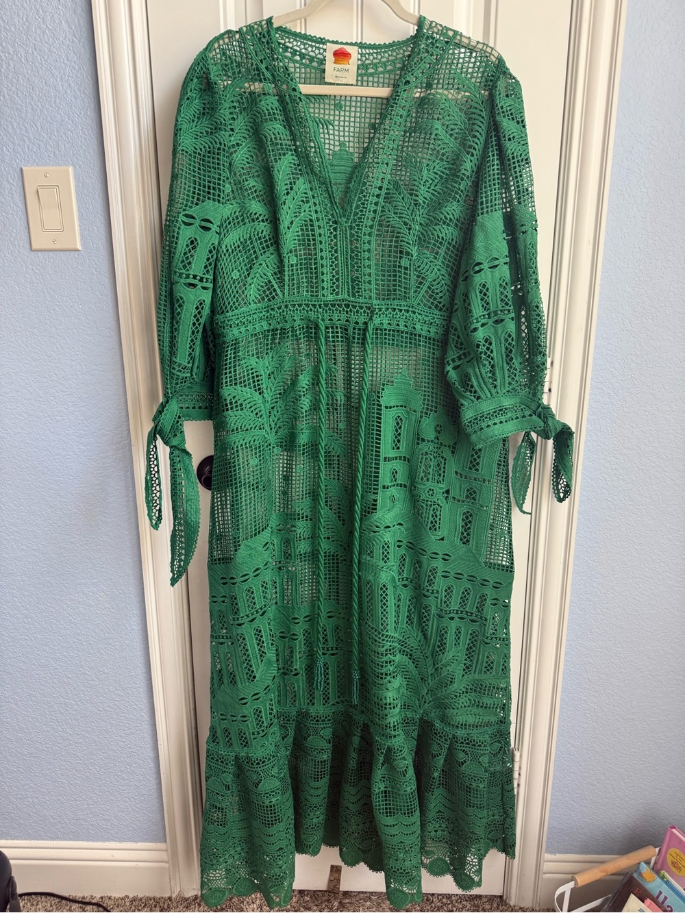 FARM Rio Emerald Green Crochet Maxi Dress
